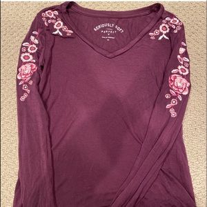 american eagle purple long sleeve floral top